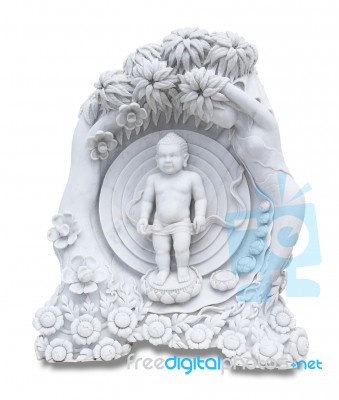 Marble Statue Of The Little Buddha Isolated On White Background Stock Photo