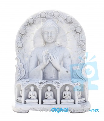 Marble Statue Of The Reclining Buddha Isolated On White Background Stock Photo