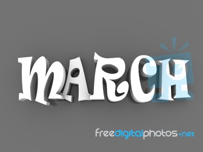 March Sign With Colour Black And White. 3d Paper Illustration Stock Image