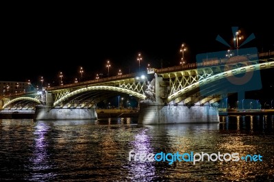 Margaret Bridge Illuminated At Night In Budapest Stock Photo