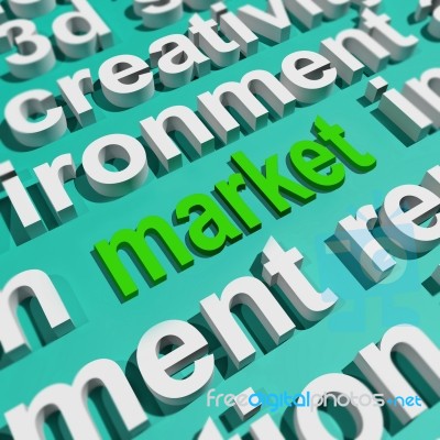 Market In Word Cloud Means Marketing Advertising Sales Stock Image