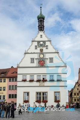 Market Place Square In Rothenburg Stock Photo