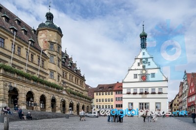 Market Place Square In Rothenburg Stock Photo