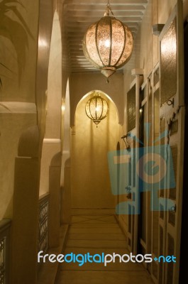 Marrakesh Hotel Hallway Stock Photo