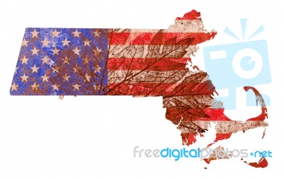 Massachusetts State Map Flag Stock Image