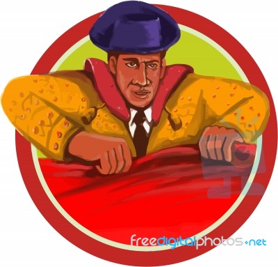 Matador Cape Front Circle Watercolor Stock Image