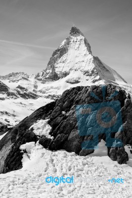 Matterhorn - Black And White Picture, Switzerland Stock Photo