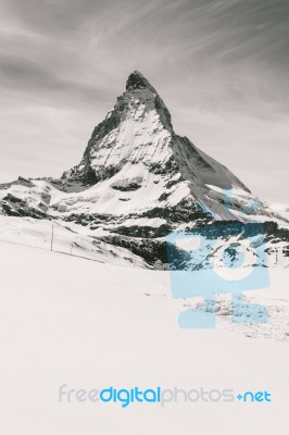 Matterhorn - Black And White Picture, Switzerland Stock Photo