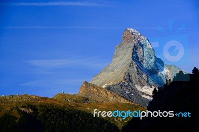 Matterhorn In Early Morning With Blue Sky In Summer. Zermatt, Sw… Stock Photo