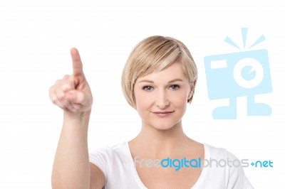 Mature Women Pointing At Something Stock Photo