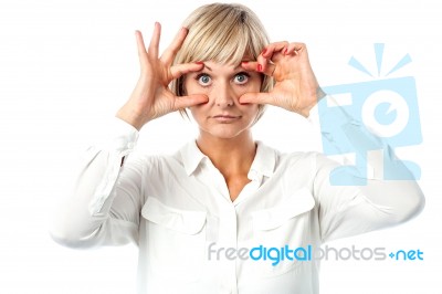 Matured Woman With Eyes Wide Open Stock Photo