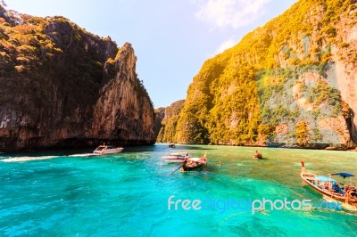 Maya Bay Phi Phi Islands Andaman Sea Krabi, South Of Thailand Stock Photo