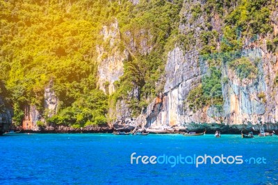 Maya Bay Phi Phi Islands Andaman Sea Krabi, South Of Thailand Stock Photo