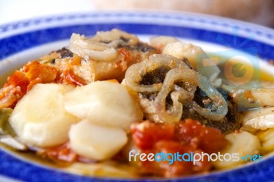 Meal Of Cod Fish And Potatoes Stock Photo