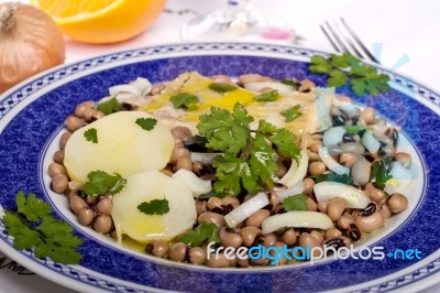 Meal With Beans And Cod Stock Photo