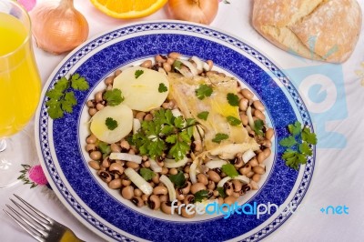 Meal With Beans And Cod Stock Photo