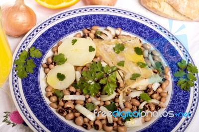 Meal With Beans And Cod Stock Photo