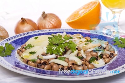 Meal With Beans And Cod Stock Photo