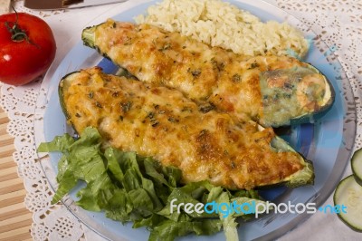 Meat And Vegetables Zucchini Halves Stock Photo