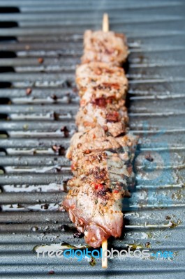 Meat Kebabs Shashlyk  On A Summer Barbecue Stock Photo