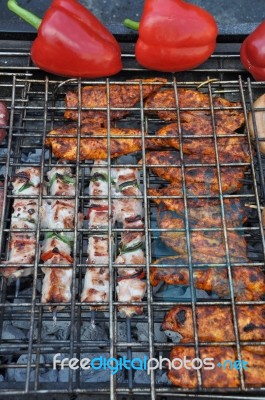 Meat On Barbecue Stock Photo