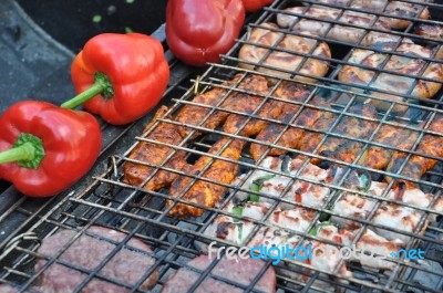 Meat On Barbecue Stock Photo