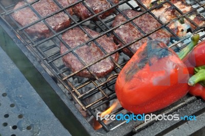 Meat On Barbecue Stock Photo