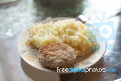 Meat Pattie With Potato Puree Stock Photo