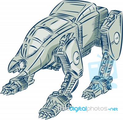 Mecha Bot High Angle Etching Stock Image