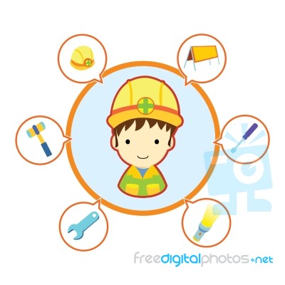 Mechanic Repairman With Job Tool Icons Stock Image