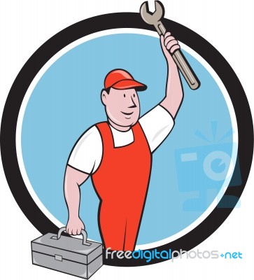 Mechanic Wrench Toolbox Circle Cartoon Stock Image