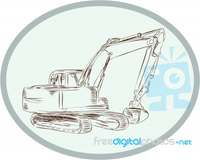 Mechanical Digger Excavator Oval Etching Stock Image