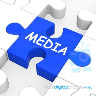 Media Jigsaw Shows Multimedia Newspapers Radio Or Tv Stock Image