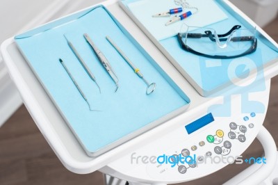 Medical Equipments At Dental Clinic Stock Photo