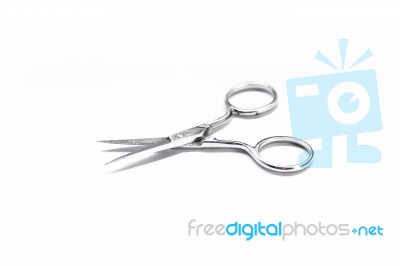 Medical Scissors Equipment On White Background Stock Photo