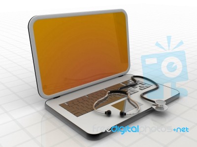 Medical Stethoscope On A Laptop Computer Stock Image