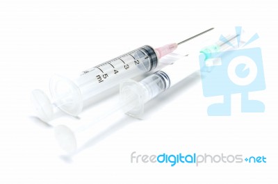 Medical Syringe On White Background Stock Photo