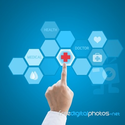 Medicine Doctor Hand Working With Modern Computer Interface As M… Stock Photo