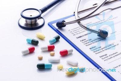 Medicine With Medical Form Stock Photo