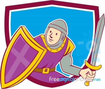 Medieval Knight Shield Sword Cartoon Stock Image