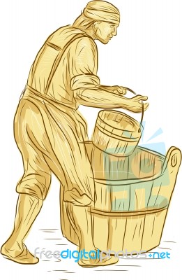 Medieval Miller With Bucket Drawing Stock Image