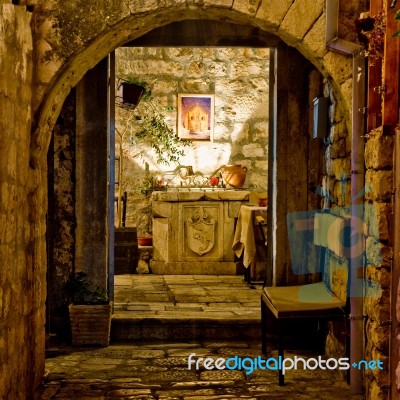 Mediterranean Restaurant Entrance Stock Photo