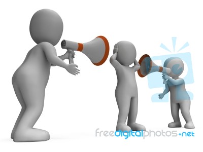 Megaphone Characters Show Attention Explaining Announce And Bull… Stock Image