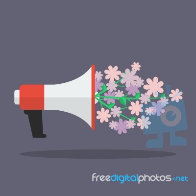 Megaphone With Flower Flat Icon Stock Image