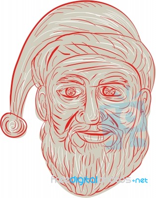 Melancholy Santa Claus Head Drawing Stock Image