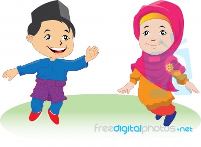 Melayu Children In Patani -01, Cartoon Stock Image