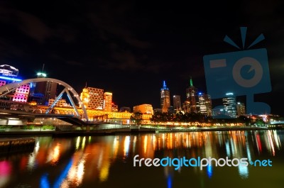 Melbourne At Night Stock Photo