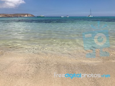 Mellieha Bay, Beach In A Mediterranean Island Malta, With A Crystal Clear Blue Water Stock Photo