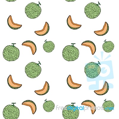 Melon, Cantalop Seamless Pattern By Hand Drawing On White Backgr… Stock Image