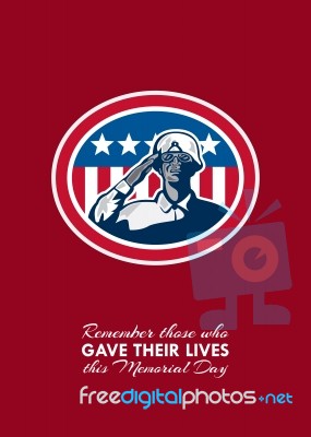 Memorial Day Greeting Card African American Soldier Salute Flag Stock Image